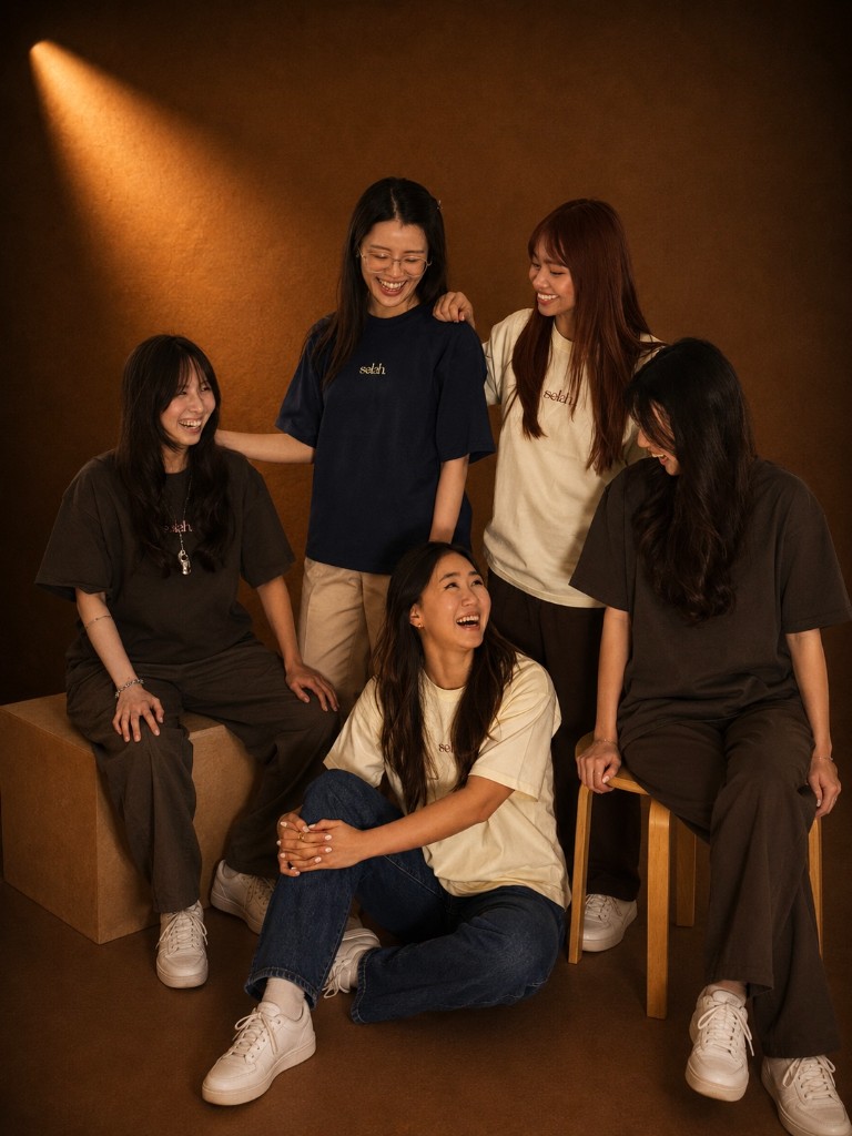Group wearing the Selah tee collection