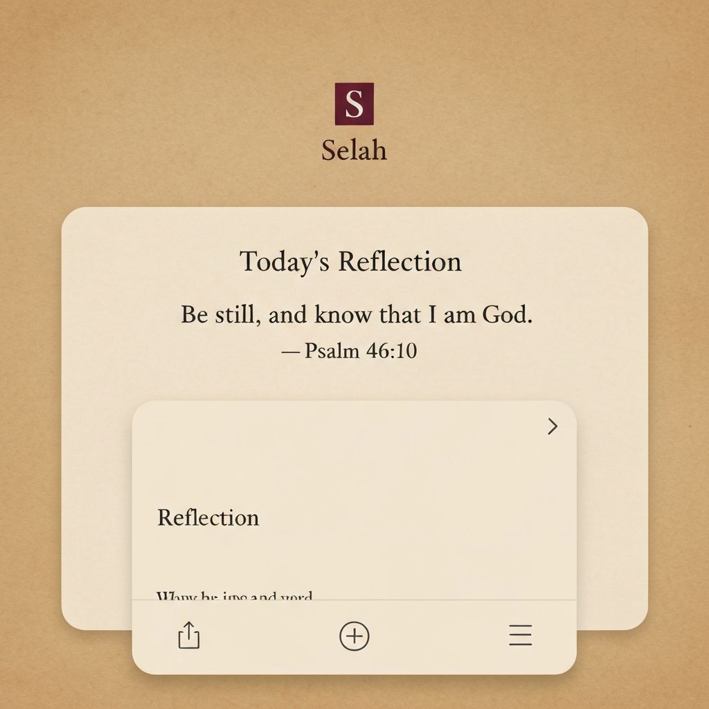 Selah app showing today's reflection with a Bible verse and journaling prompt